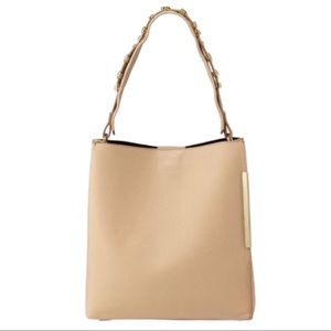 Stuart Weitzman Beige Tote with Gold Accents